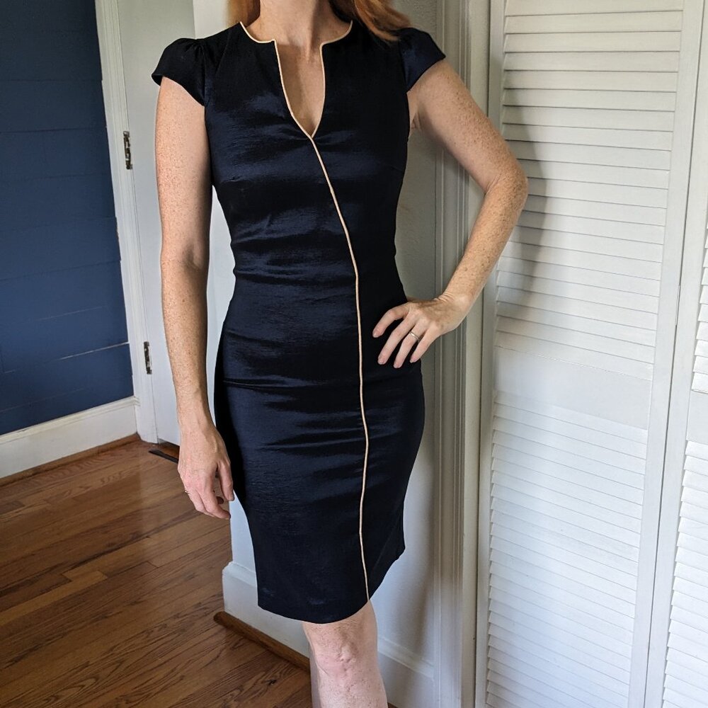 Coveri Italian Navy Blue Dress w/ Pink Trim